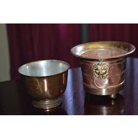 Kupfer Und Messing Schalen/Satz Von Zwei Cavalier Copperware Schale Nationale Silber Übertopf Löwe Ringe Holland von DejaVuDeco