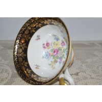 Navy Blau Und Gold Teetasse/Made in Bayern Pastell Blumen Weiß Blau Tasse von DejaVuDeco