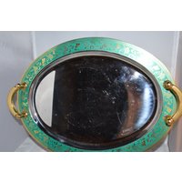 Oval Silber Tablett/Behandelt Türkis Gold Edelstahl Stahl Hergestellt in Italien Elegant Gioiel von DejaVuDeco