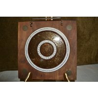 Sale/Keramik Fliese Topfuntersetzer Holzuntersetzer Messing Löffelauflage Braun Weiß Gold Kreis 8 Zoll Keramikfliese von DejaVuDeco