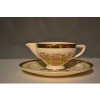 Sale/Südrose Soßenboot Unterteller Vintage 1940Er Jahre Gold Bräunung Rosa Gelb Soßen Rose Geschirr von DejaVuDeco