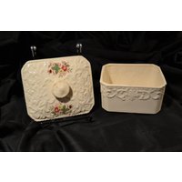Trinket Box/Floral Deckel Keramik Made in Japan Vintage Büro Kommode Badezimmer Box Schmuckstücke Aufbewahrung von DejaVuDeco