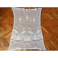 Vintage Gehäkelte Vorhangplatte, Spitze Fensterplatte, Vogel Cafe Vorhang Valance von DejaVuShopGifts