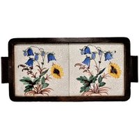 Vintage Mosaik Fliesen Holz Tablett Griff Floral Keramikfliesen Buffet Platter Server Mid Century Käsebrett von DejaVuShopGifts
