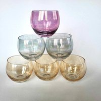 Vintage Roly Poly Gläser 6Er Set, Bunte Stammlose Weingläser, Mehrfarbige Tassen, Mid Century Barware, 60Er Jahre von DejaVuShopGifts