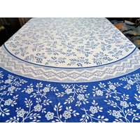 Vintage Runde Tischdecke Mit Blumen Print, Blau Weiße Aus Baumwolle von DejaVuShopGifts