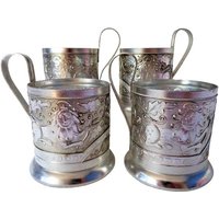Vintage Teeglashalter 4Er Set, Podstakannik, Teetassenhalter Aus Metall Vintage Teeglashalter 4Er Set, Podstakannik, Teetassenhalter Aus Metall von DejaVuShopGifts