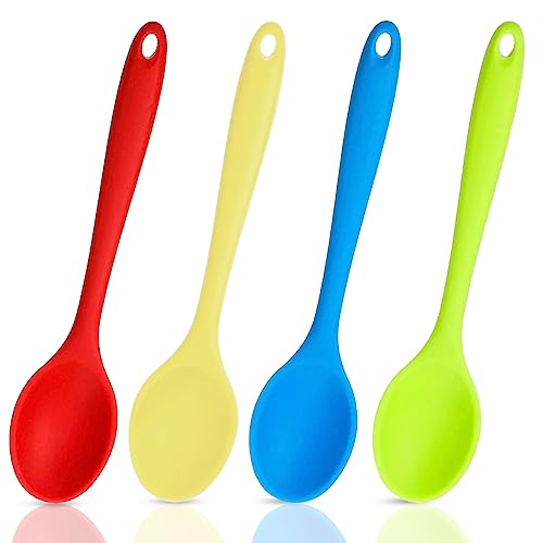 Kochlöffel Kunststoff, 4 Stück Plastik Kochlöffel Silikon Rührlöffel, 21cm Antihaft Silikon Kochlöffel BPA-frei für Küche, Kochen, Backen von Dejicuk