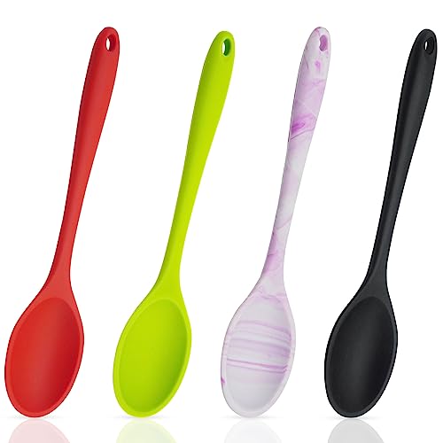 Kochlöffel Silikon, 4 Stück Antihaft Silikon Löffel Kunststoff Servierlöffe, 27cm Rührlöffel Mixing Löffel BPA-frei Groß Kochlöffel Set für Küchen, Kochen, Backen von Dejicuk