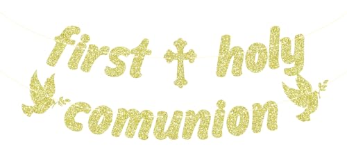 Banner zur Erstkommunion, Relicious Taufe Banner, Gott Segen, Taufe / Babyparty / 1. Geburtstag Party Dekorationen Gold Glitzer von Dejupgar
