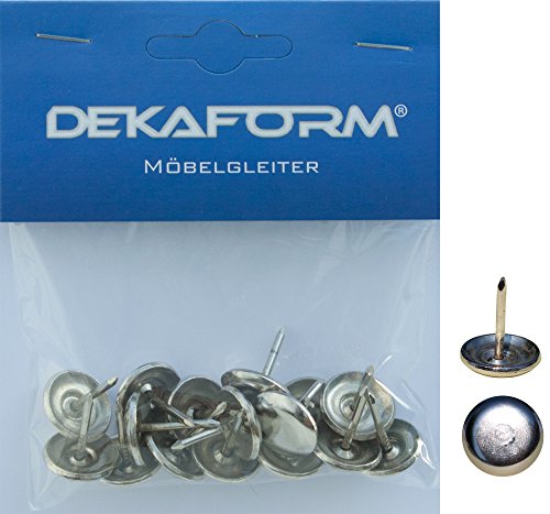 Dekaform Rundgleiter 18 x 4 - Metall Möbelgleiter 215-18 Nagelgleiter Stuhlbeingleiter Stuhlgleiter zum Nageln Metall-Gleitfläche* Kappe rund mit Stift - Menge variabel (16) von DEKAFORM