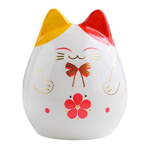 Katze Sparschwein,Keramik Lucky Cat Sparschwein Dekoration Porzellan Ornamente Büro Desktop Handwerk Geschenke von Dekaim