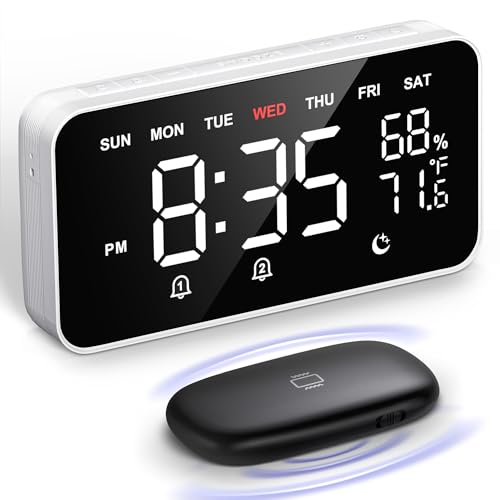Dekala LED Digitaler Wecker mit Doppelalarmen, Temperatur- & Feuchtigkeitssensor, Nachttischfunktion mit Snooze, 12/24h-Format, Großem Automatisch Dimmbarem Display und Digital Uhr Netzbetrieben von Dekala