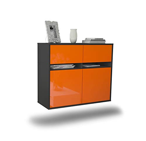 Dekati Sideboard Akron hängend (92x77x35cm) Korpus anthrazit matt - Front Hochglanz Orange - Push to Open von Dekati