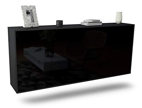 Dekati Sideboard Alexandria hängend (180x77x35cm) Korpus anthrazit matt - Front Hochglanz Schwarz - Push to Open - Leichtlaufschienen von Dekati