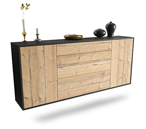 Dekati Sideboard Alexandria hängend (180x77x35cm) Korpus anthrazit matt - Front Holz-Design Pinie - Push to Open - Leichtlaufschienen von Dekati