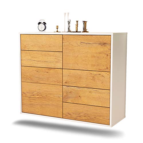 Dekati Sideboard Amarillo hängend (92x77x35cm) Korpus Weiss matt - Front Holz-Design Eiche - Push to Open von Dekati