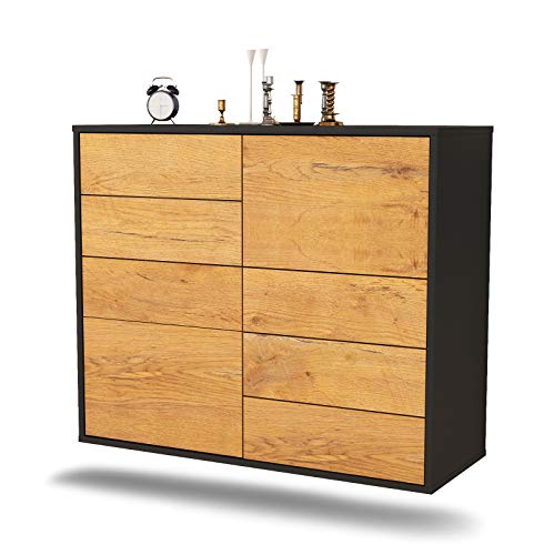 Dekati Sideboard Amarillo hängend (92x77x35cm) Korpus anthrazit matt - Front Holz-Design Eiche - Push to Open von Dekati