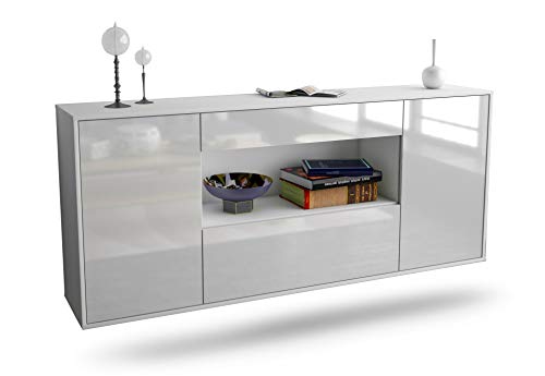 Dekati Sideboard Ann Arbor hängend (180x77x35cm) Korpus Weiss matt - Front Hochglanz Weiß - Push to Open - Leichtlaufschienen von Dekati