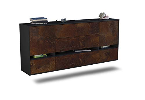 Dekati Sideboard Athens hängend (180x77x35cm) Korpus anthrazit matt - Front rostigen Industrie-Design - Push to Open - Leichtlaufschienen von Dekati