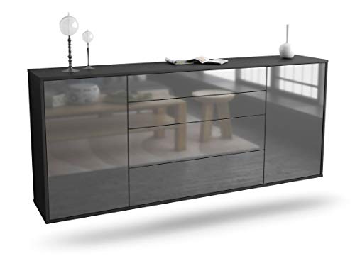 Dekati Sideboard Bautzen hängend (180x49x35cm) Korpus anthrazit matt - Front Hochglanz Grau - Push to Open - Leichtlaufschienen von Dekati