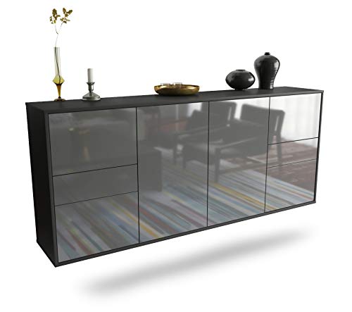 Dekati Sideboard Beaumont hängend (180x77x35cm) Korpus anthrazit matt - Front Hochglanz Grau - Push to Open - Leichtlaufschienen von Dekati