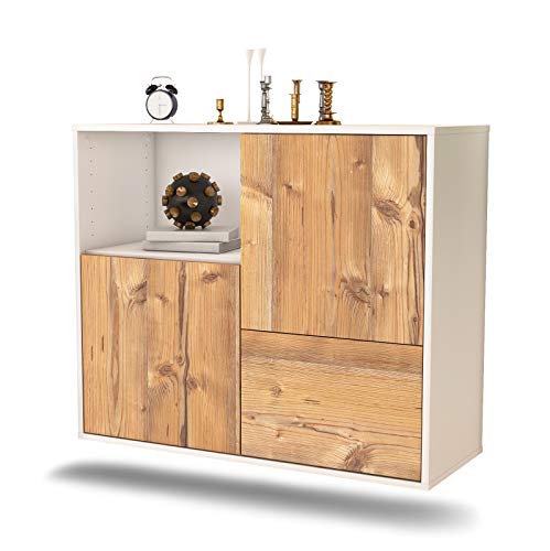 Dekati Sideboard Boise hängend (92x77x35cm) Korpus Weiss matt - Front Holz-Design Pinie - Push to Open von Dekati