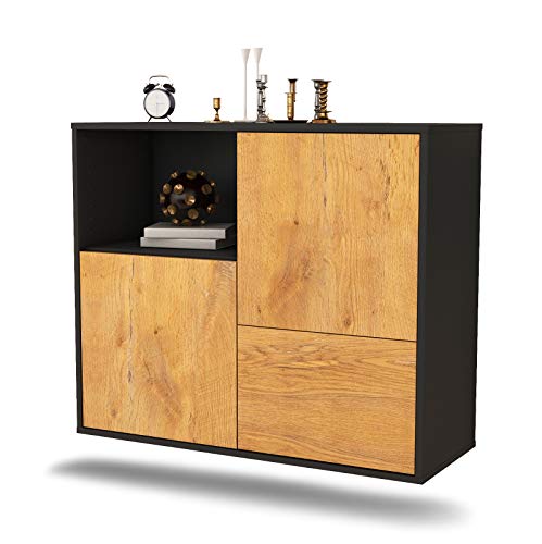 Dekati Sideboard Boise hängend (92x77x35cm) Korpus anthrazit matt - Front Holz-Design Eiche - Push to Open von Dekati