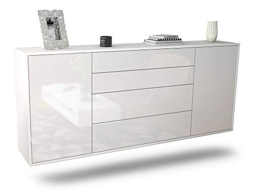 Dekati Sideboard Bridgeport hängend (180x77x35cm) Korpus Weiss matt - Front Hochglanz Weiß - Push to Open - Leichtlaufschienen von Dekati