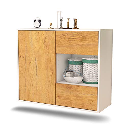 Dekati Sideboard Brownsville hängend (92x77x35cm) Korpus Weiss matt - Front Holz-Design Eiche - Push to Open von Dekati