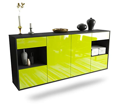 Dekati Sideboard Charleston hängend (180x77x35cm) Korpus anthrazit matt - Front Hochglanz Grün - Push to Open - Leichtlaufschienen von Dekati