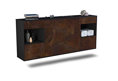 Dekati Sideboard Charleston hängend (180x77x35cm) Korpus anthrazit matt - Front rostigen Industrie-Design - Push to Open - Leichtlaufschienen von Dekati