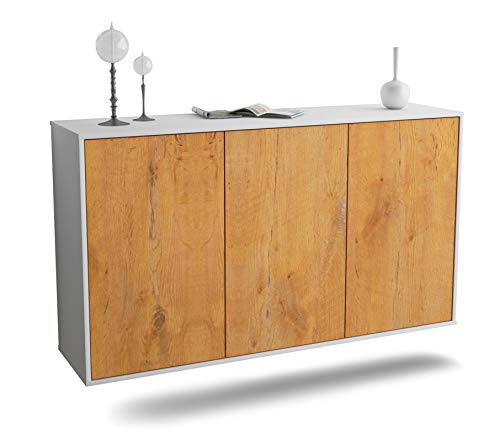 Dekati Sideboard Chattanooga hängend (136x77x35cm) Korpus Weiss matt - Front Holz-Design Eiche - Push to Open von Dekati