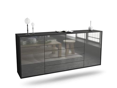 Dekati Sideboard Chemnitz hängend (180x77x35cm) Korpus anthrazit matt - Front Hochglanz Grau - Push to Open - Leichtlaufschienen von Dekati