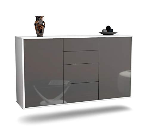 Dekati Sideboard Corona hängend (136x77x35cm) Korpus Weiss matt - Front Hochglanz Grau - Push to Open - Leichtlaufschienen von Dekati