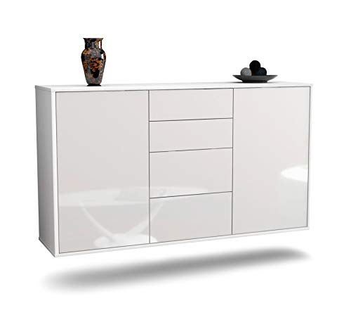 Dekati Sideboard Corona hängend (136x77x35cm) Korpus Weiss matt - Front Hochglanz Weiß - Push to Open - Leichtlaufschienen von Dekati