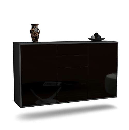 Dekati Sideboard Corona hängend (136x77x35cm) Korpus anthrazit matt - Front Hochglanz Schwarz - Push to Open - Leichtlaufschienen von Dekati