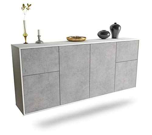 Dekati Sideboard Costa Mesa hängend (180x77x35cm) Korpus Weiss matt - Front Beton Optik - Push to Open von Dekati