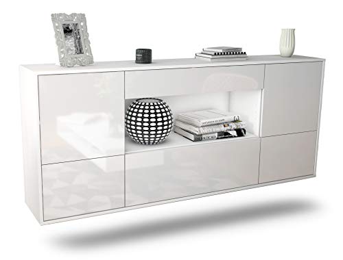 Dekati Sideboard East Los Angeles hängend (180x77x35cm) Korpus Weiss matt - Front Hochglanz Weiß - Push to Open - Leichtlaufschienen von Dekati