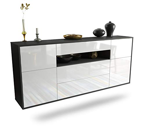 Dekati Sideboard Elizabeth hängend (180x77x35cm) Korpus anthrazit matt - Front Hochglanz Weiß - Push to Open - Leichtlaufschienen von Dekati