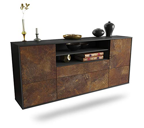 Dekati Sideboard Elk Grove hängend (180x77x35cm) Korpus anthrazit matt - Front rostigen Industrie-Design - Push to Open - Leichtlaufschienen von Dekati