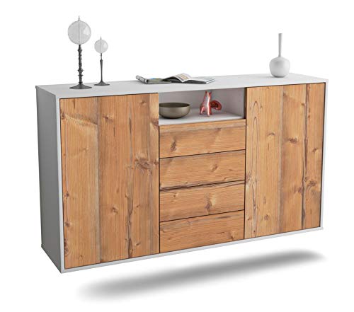 Dekati Sideboard Eugene hängend (136x77x35cm) Korpus Weiss matt - Front Holz-Design Pinie - Push to Open - Leichtlaufschienen von Dekati