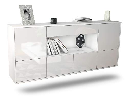 Dekati Sideboard Fullerton hängend (180x77x35cm) Korpus Weiss matt - Front Hochglanz Weiß - Push to Open - Leichtlaufschienen von Dekati