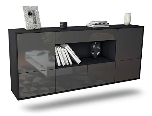 Dekati Sideboard Fullerton hängend (180x77x35cm) Korpus anthrazit matt - Front Hochglanz Grau - Push to Open - Leichtlaufschienen von Dekati