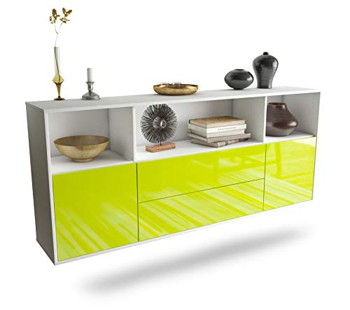 Dekati Sideboard Hartford hängend (180x77x35cm) Korpus Weiss matt - Front Hochglanz Grün - Push to Open - Leichtlaufschienen von Dekati