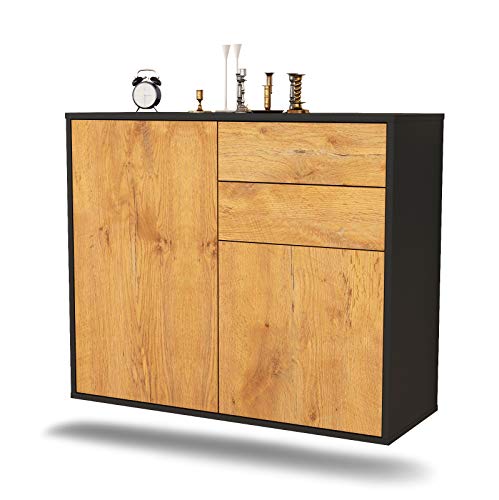 Dekati Sideboard Huntington Beach hängend (92x77x35cm) Korpus anthrazit matt - Front Holz-Design Eiche - Push to Open von Dekati