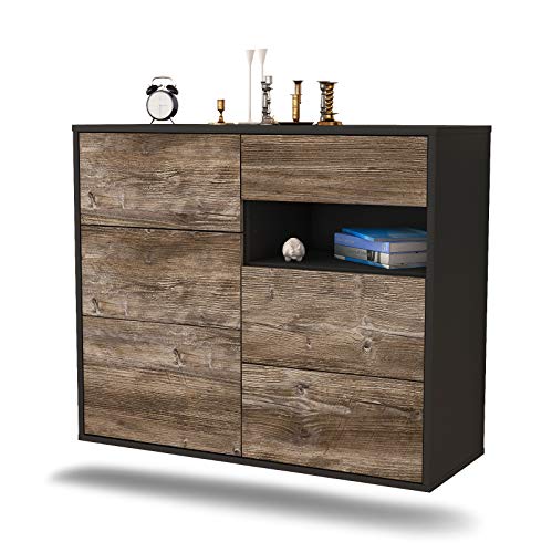 Dekati Sideboard Huntsville hängend (92x77x35cm) Korpus anthrazit matt - Front Holz-Design Treibholz - Push to Open von Dekati