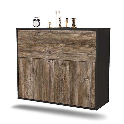 Dekati Sideboard Irving hängend (92x77x35cm) Korpus anthrazit matt - Front Holz-Design Treibholz - Push to Open von Dekati