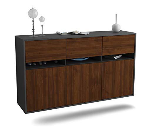 Dekati Sideboard Joliet hängend (136x77x35cm) Korpus anthrazit matt - Front Holz-Design Walnuss - Push to Open - Leichtlaufschienen von Dekati