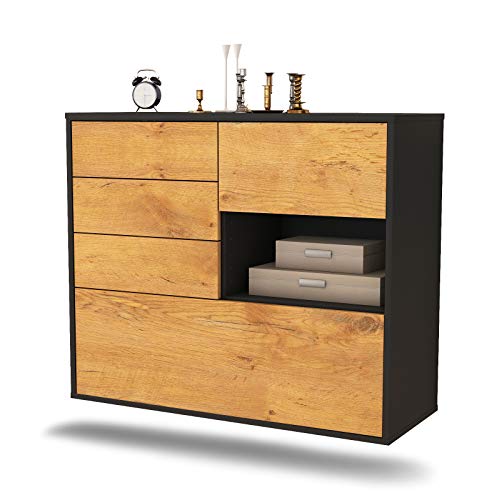 Dekati Sideboard Knoxville hängend (92x77x35cm) Korpus anthrazit matt - Front Holz-Design Eiche - Push to Open von Dekati